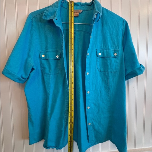 LINEN Vibrant Teal Women's White Stag Casual Button Down Shirt Medium 55% Linen - Picture 6 of 9